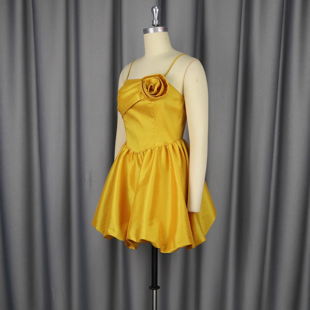 European And American High-grade Sling Three-dimensional Flower Jumpsuit Skirt