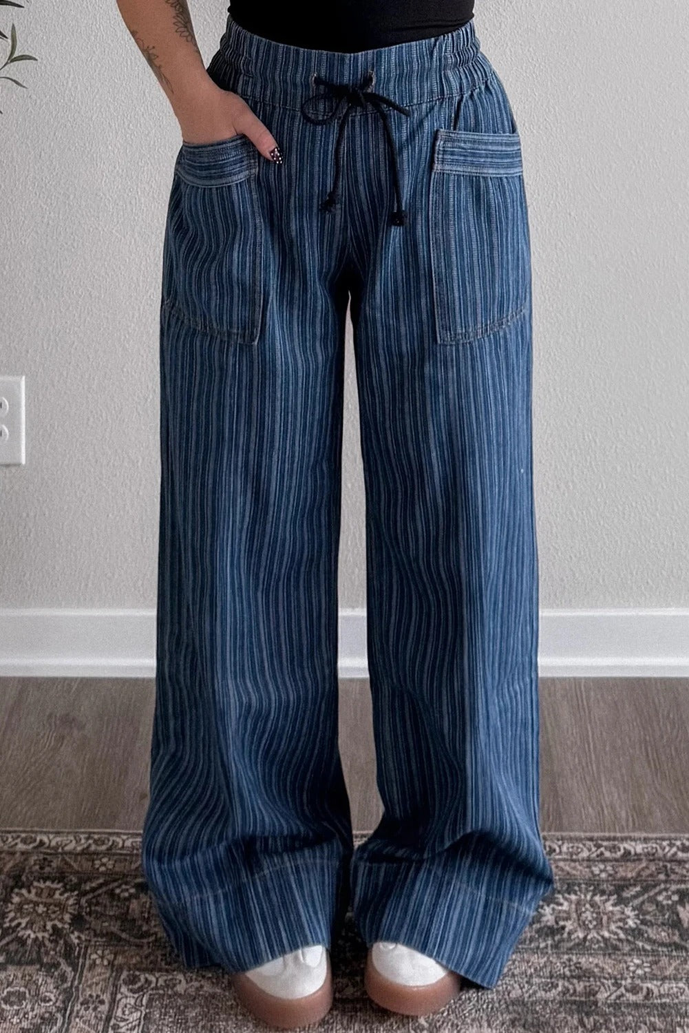Women's Casual Loose Blue Striped Pants