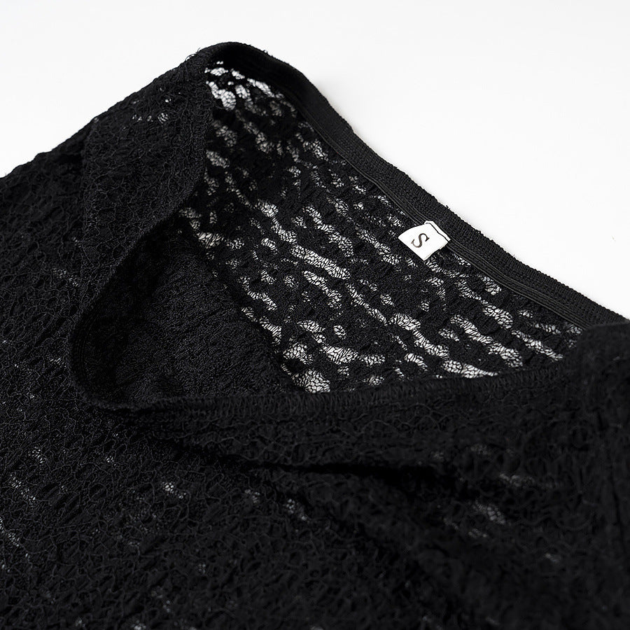 Lace Irregular Hem Half-skirt With Low Waist Belt In Solid Color