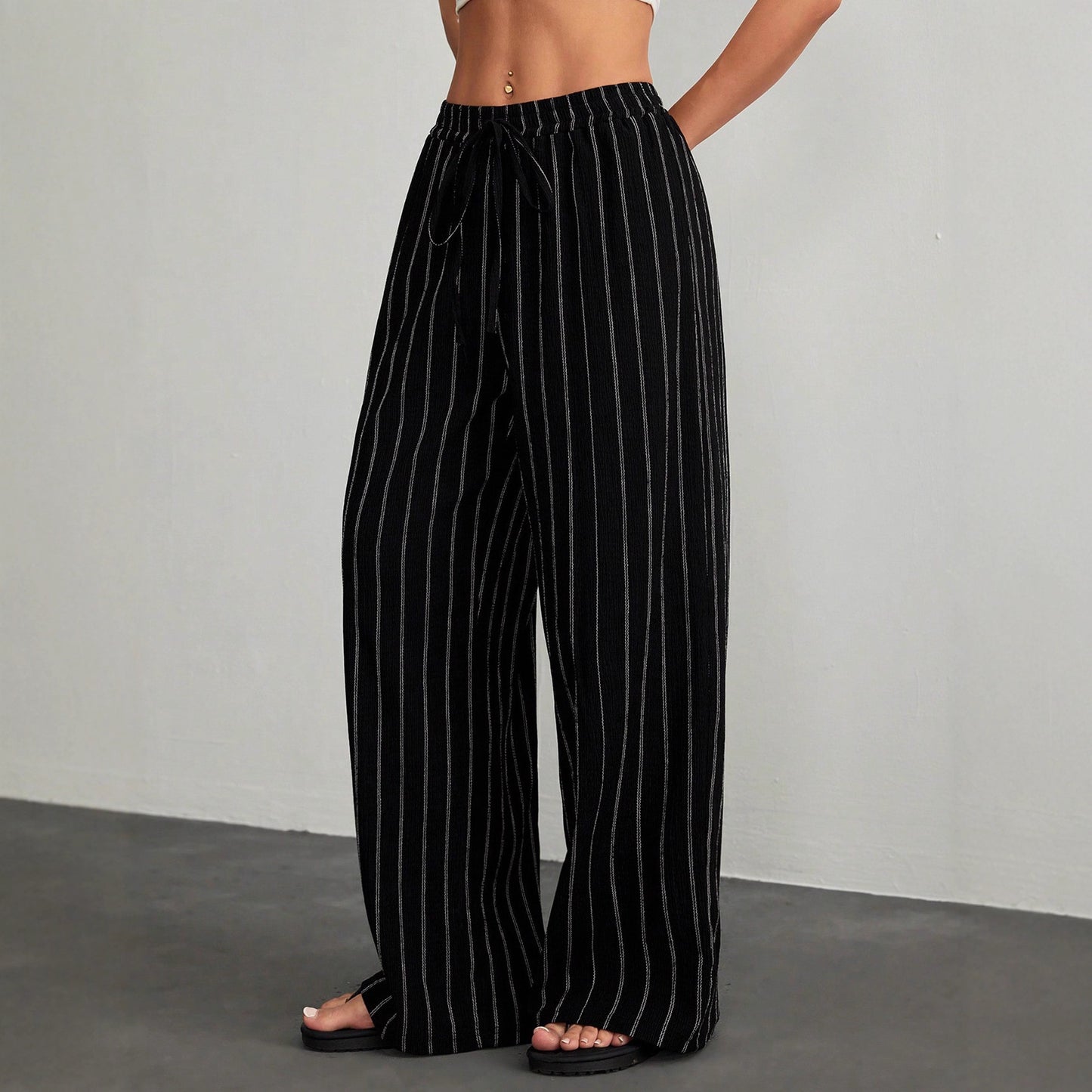 Women's Striped Drawstring Elastic Waist Casual Pants