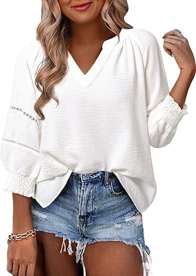 New Women's V-neck Casual Solid Color Long Sleeve Loose Shirt