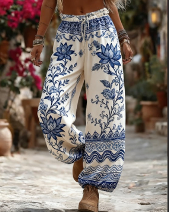 Women's Elegant Floral Print Wide-leg Pants