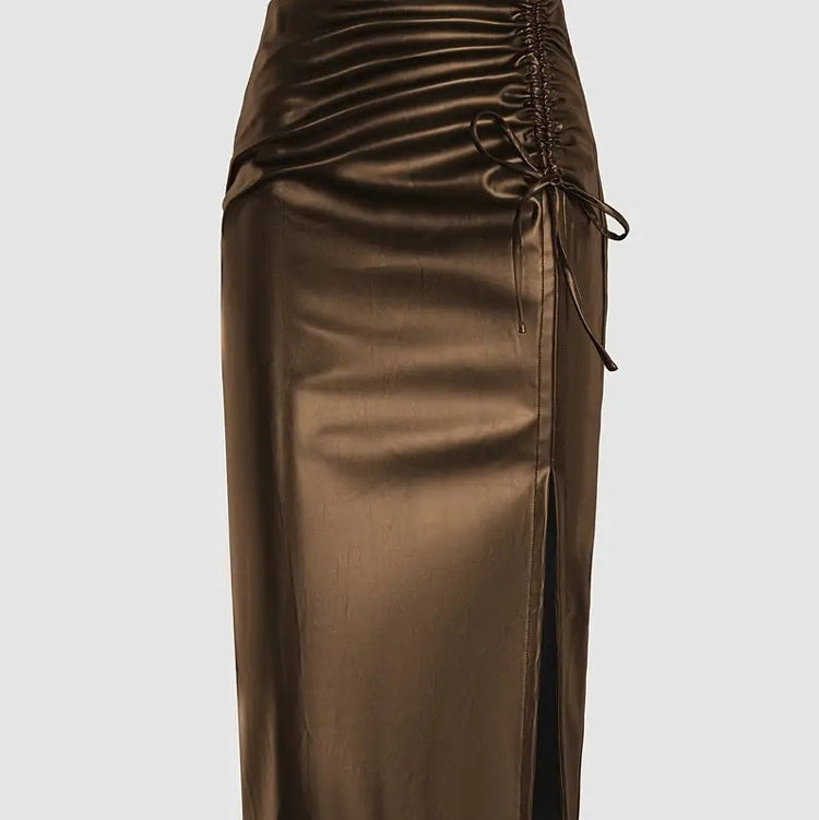 Slim-fit Stylish Unisex Slit Leather Skirt