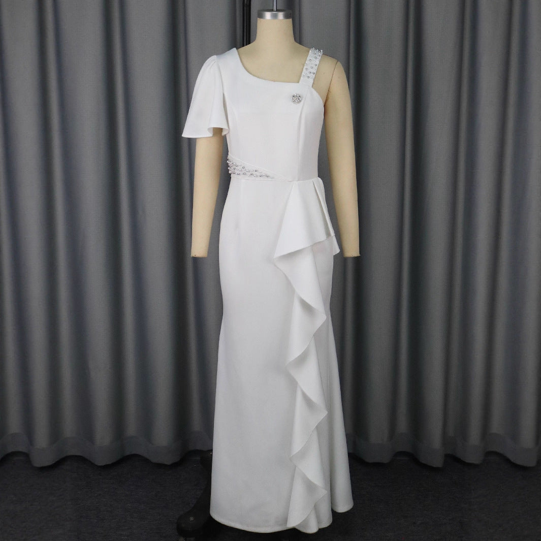 Unique One-shoulder Beaded Sling Party Dress