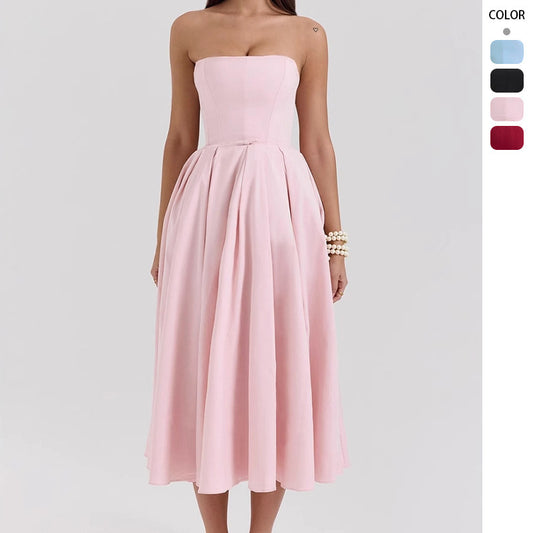 Summer Outfit High-end Fishbone Bustier Pure Desire Style Girl Bodycon Backless Midi Dress