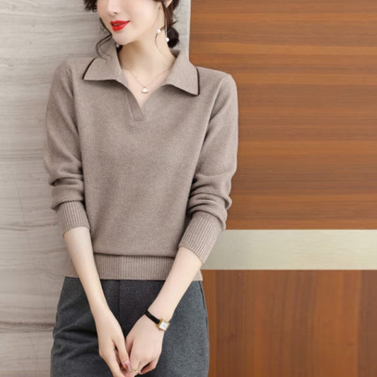 New Spring & Autumn Polo Collar Top – Western Style Fashion Sweater