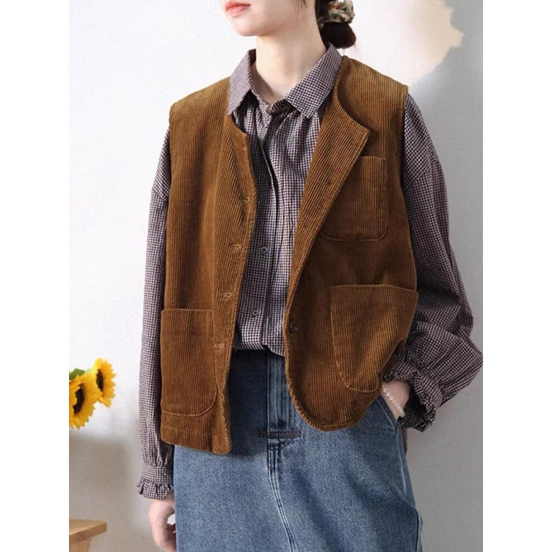 Retro Elegant Women's Corduroy Vest Coat