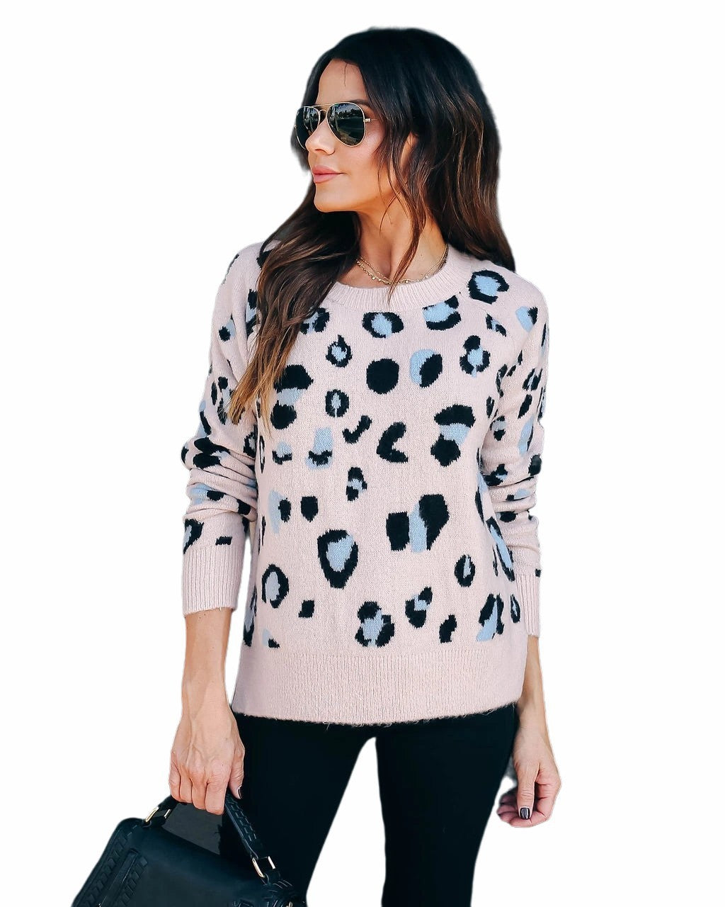 Plus Size Women's Leopard Print Knit Sweater – Base Layer Clothing