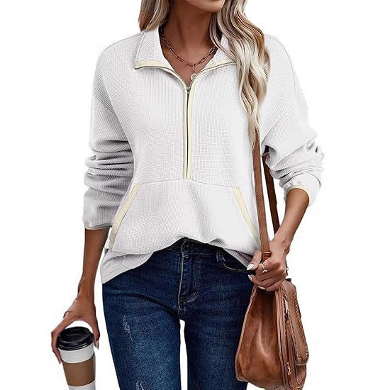 Women's Half-Zip Pullover Hoodie Lapel Pocket Jacket