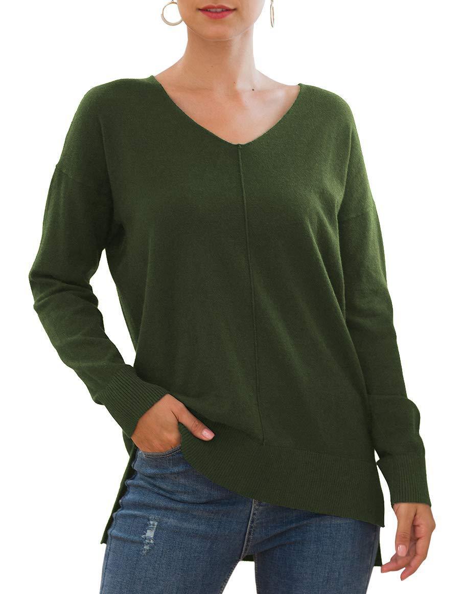 V-Neck Knitted Sweater with Batwing Sleeves