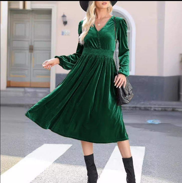 Women's Solid Color Long-Sleeve Dress