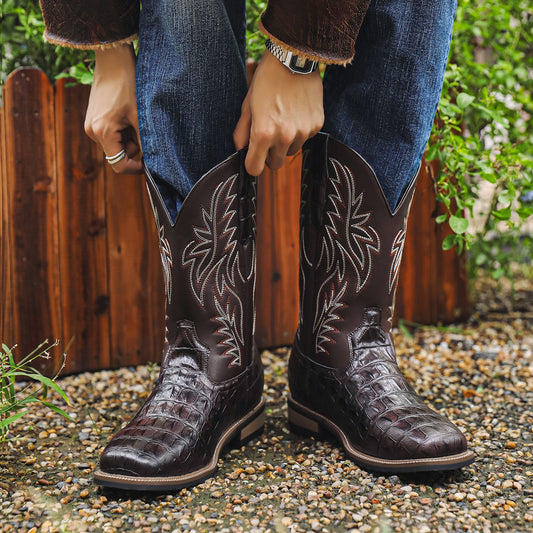 Patterned Wooden Root High-Top Embroidered Retro Boots