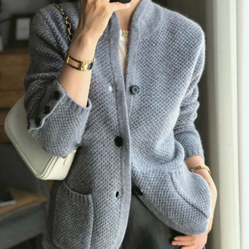 New Autumn Loose-Fit Knitted Cardigan with Stand Collar