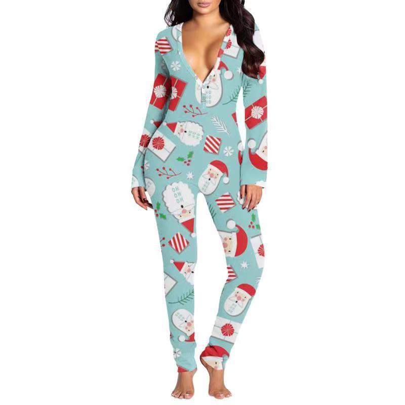 Women's Printed Button-Up Tight Jumpsuit