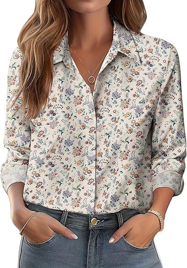 Women's European And American Versatile Printed Casual Lapel Long-sleeve Shirt