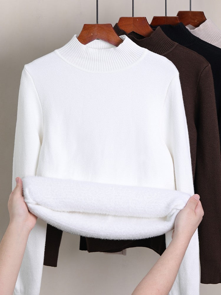 Fleece-Lined Thick Turtleneck Sweater for Women