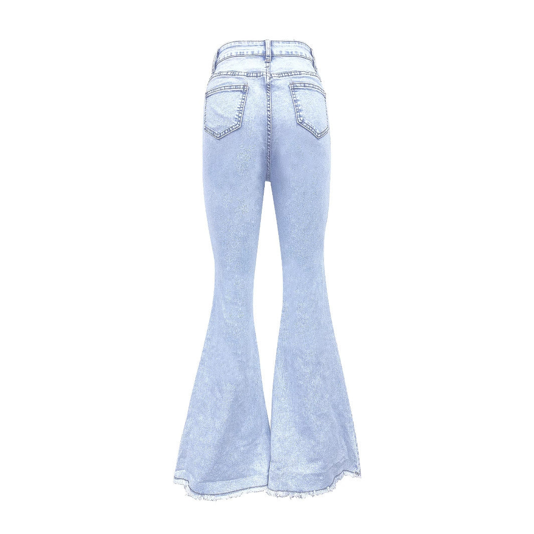 All-Match Stretch Jeans with Micro-Nail Pearl Detailing