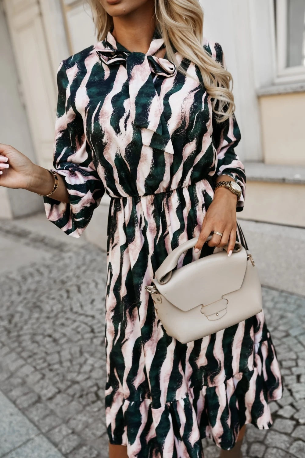 Women's Fashion Long-Sleeve Zebra Print Dress