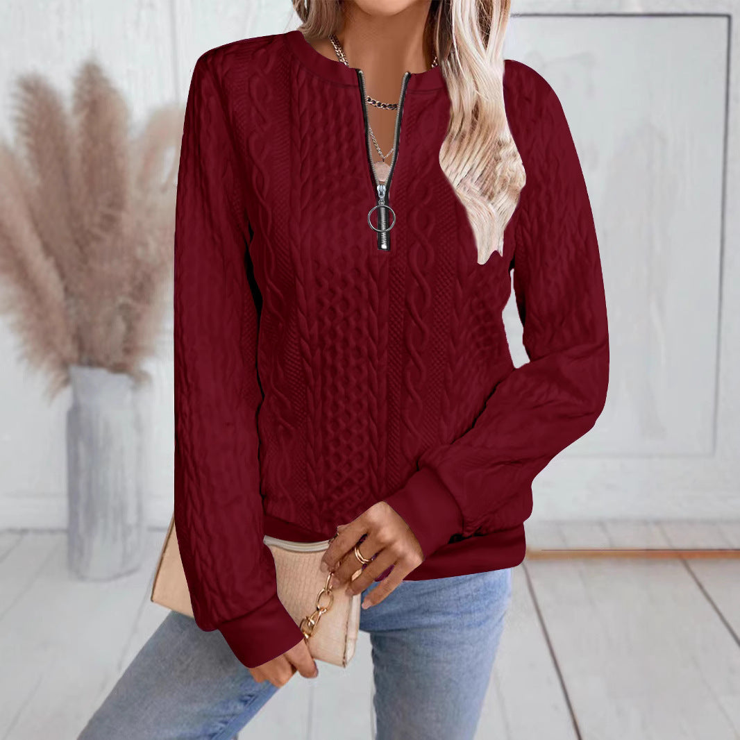 Women's Casual Long-Sleeve Zipper Sweater with Stylish Neckline