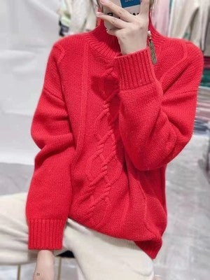 Women's Loose Thick Pullover Sweater – High Purity Woolen Fabric