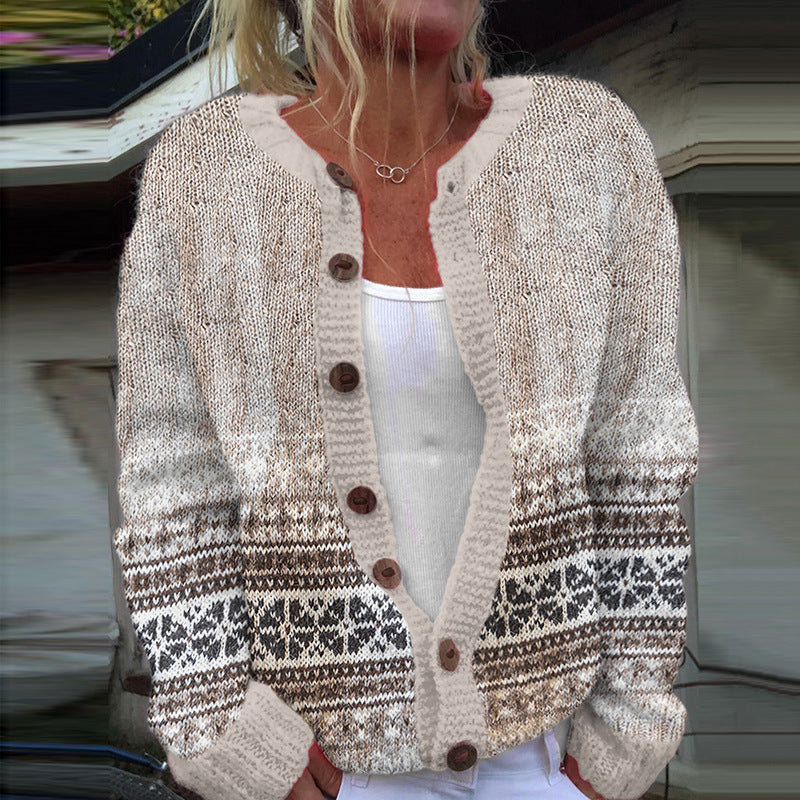 Women's 3D Digital Printed Knitted Cardigan Coat