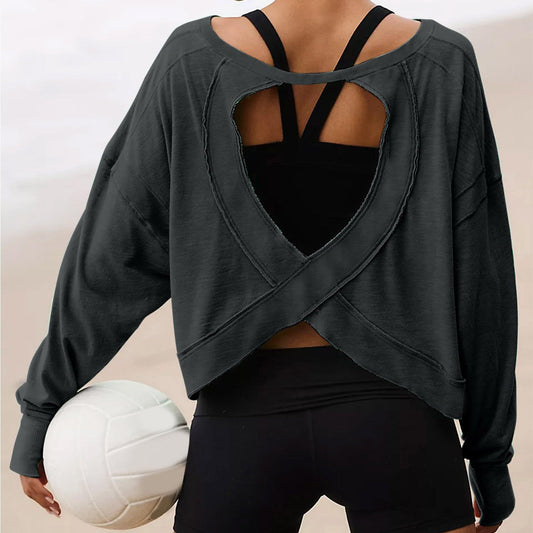 Women's Loose Long Sleeve Backless Hollow-Out Top – Stylish and Trendy