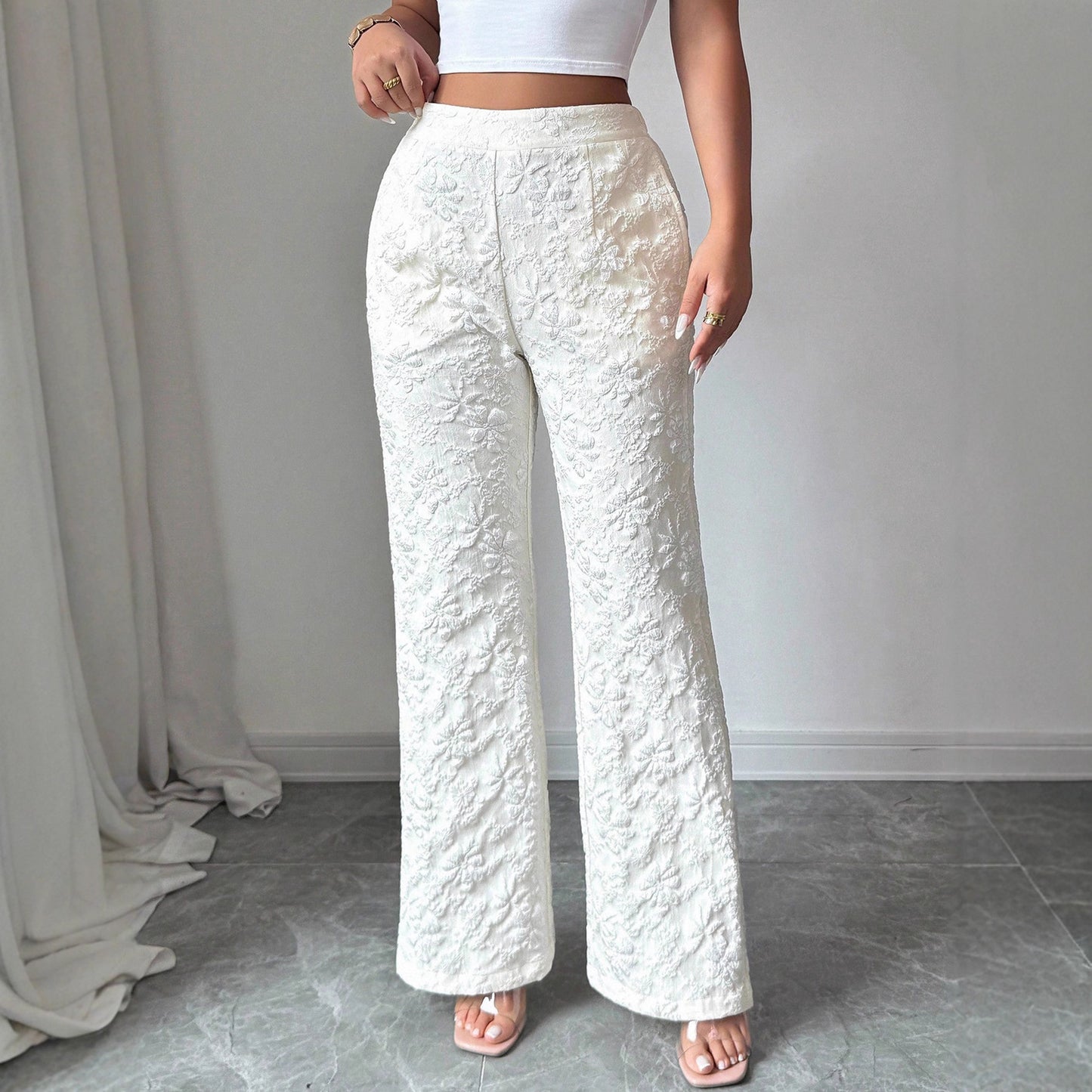Women's Fashion Mid-waist Casual Floral Pants