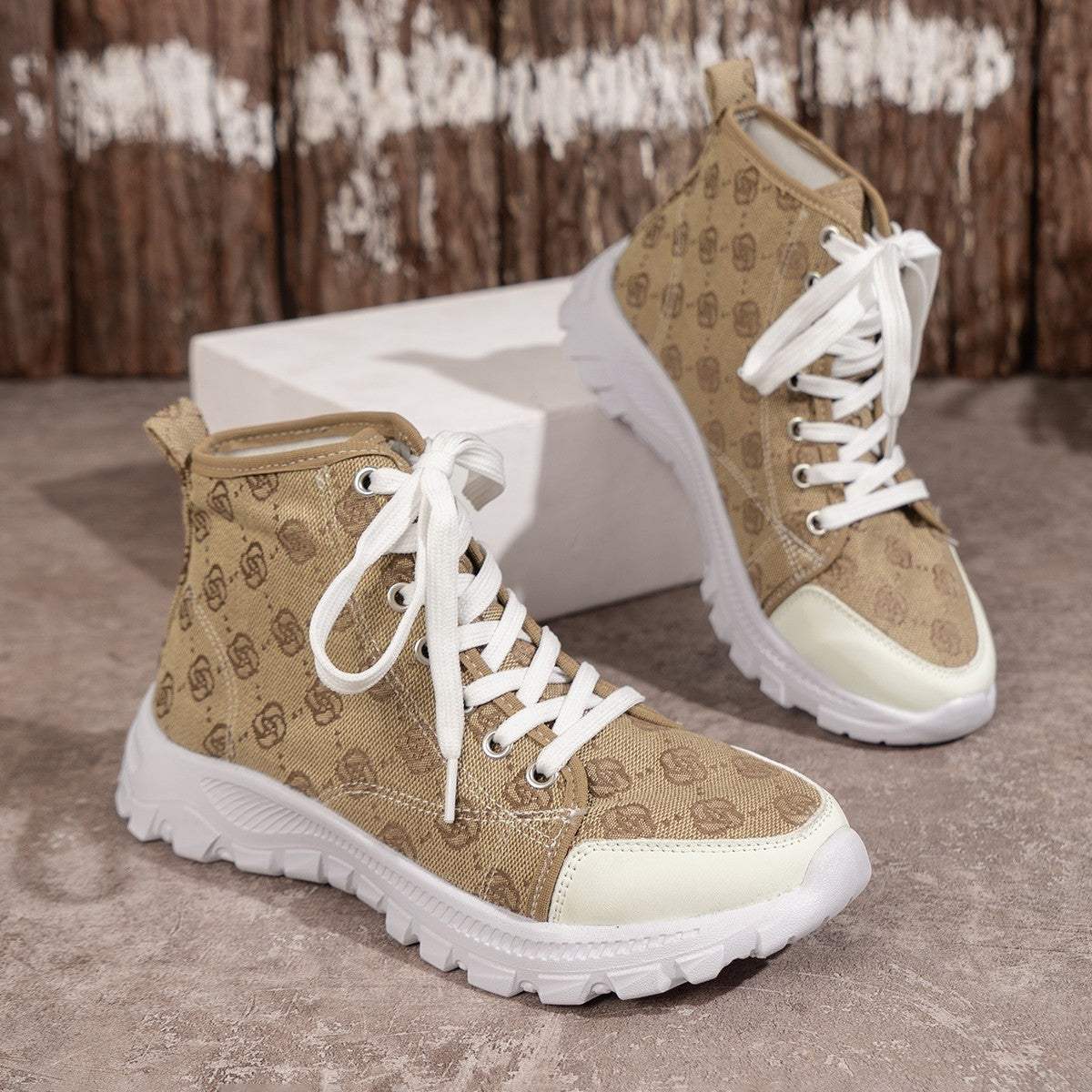 Women's Rose-Printed Lace-Up Boots – Fashionable, Breathable Canvas Sports Shoes