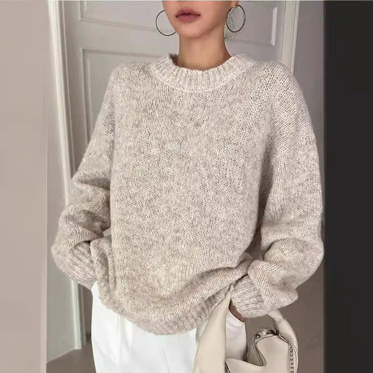 Women's Round Neck Long Sleeve Sweater with Drop-Shoulder Sleeves