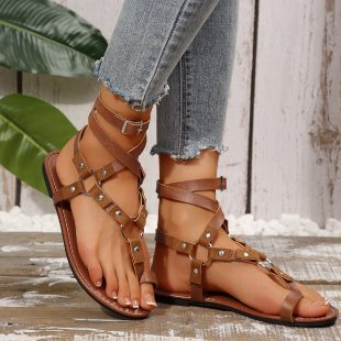 European and American Style Cross-Strap Serpentine Flat Sandals