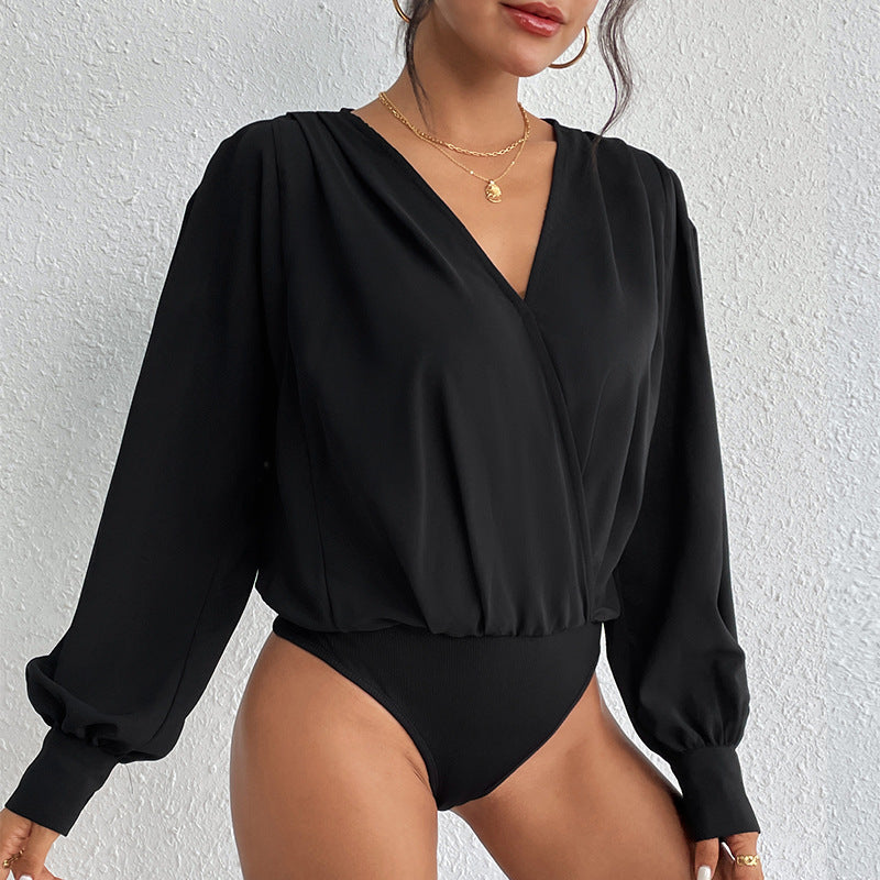 Skinny Long Sleeve Jumpsuit with V-Neck