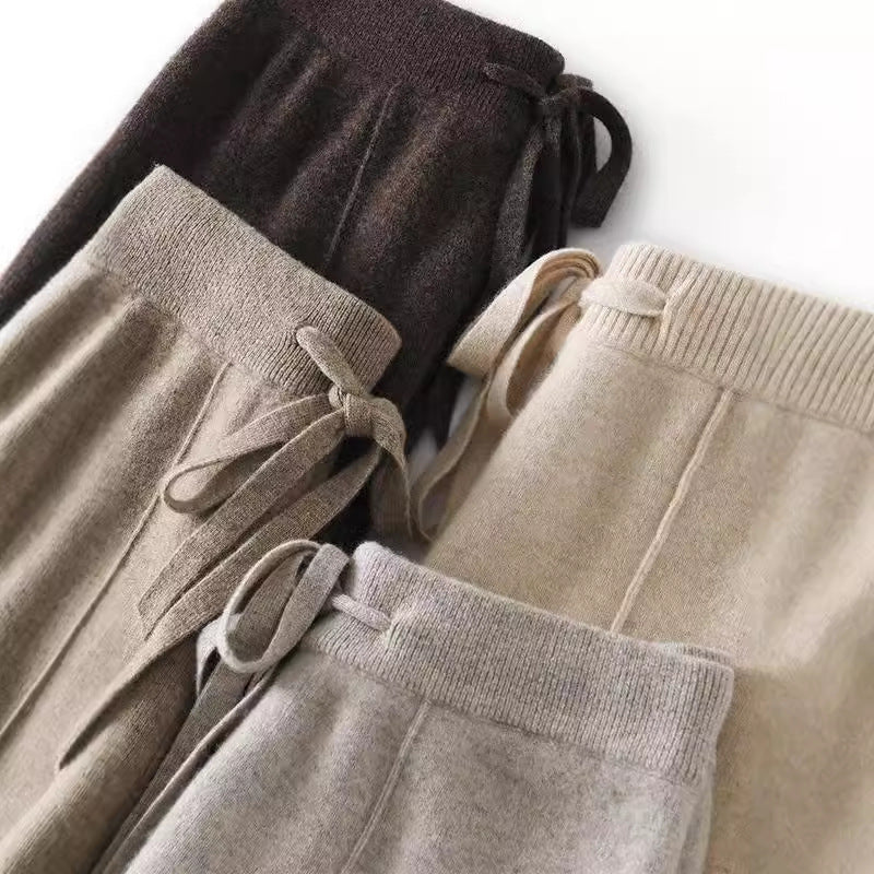 Draped Floor-length Knit Casual Pants