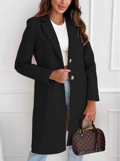 Simple Mid-Length Button Woolen Coat – Stylish Outerwear