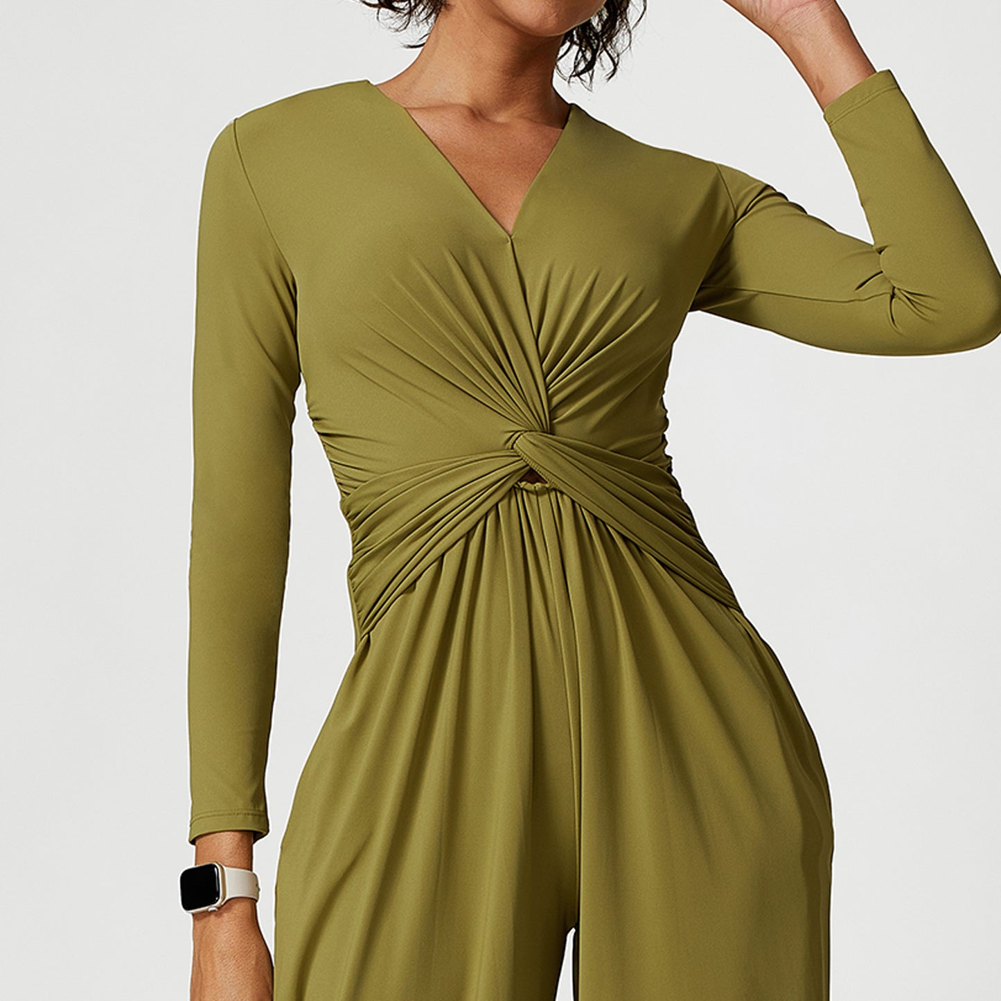 Women's V-Neck Pleated High-Slit Yoga Dress