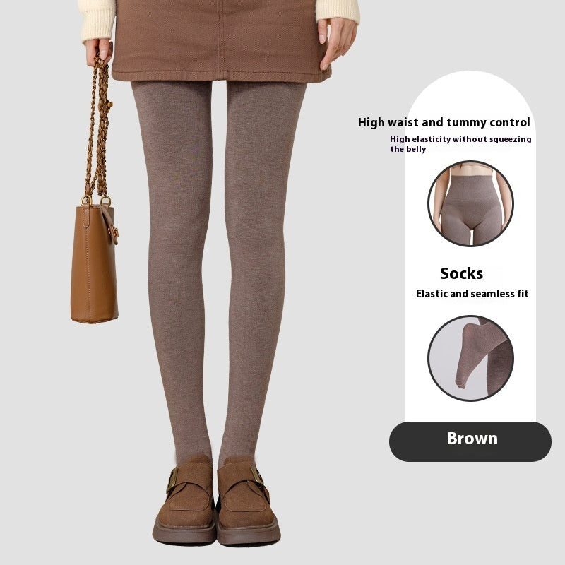 Women's High-Waist Winter Leggings with Socks, Fashion Slim Pantyhose for a Warm, Sleek Look