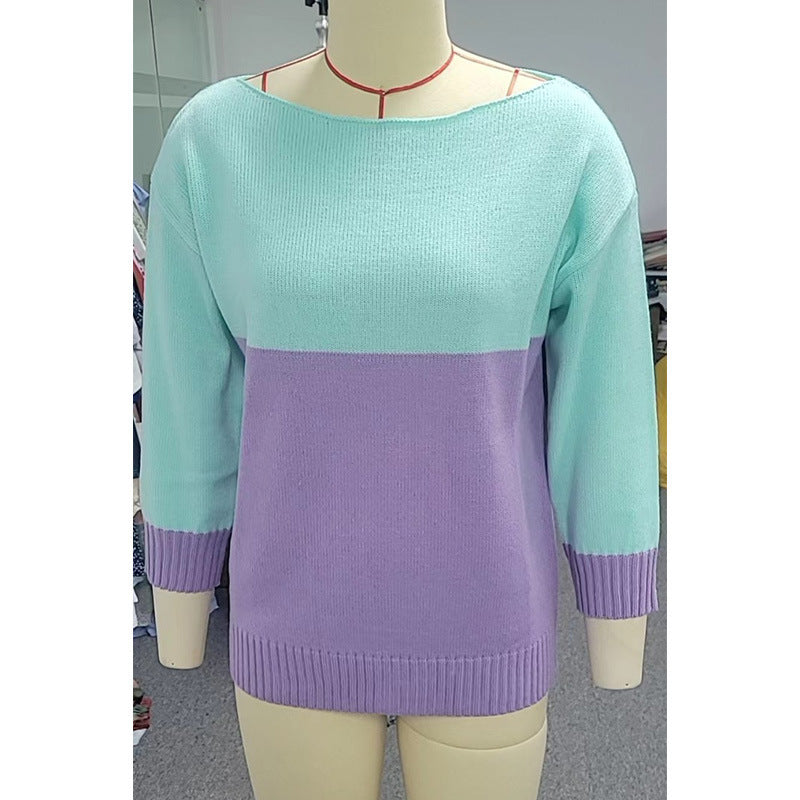 Women's Color-Blocking Long-Sleeved Sweater