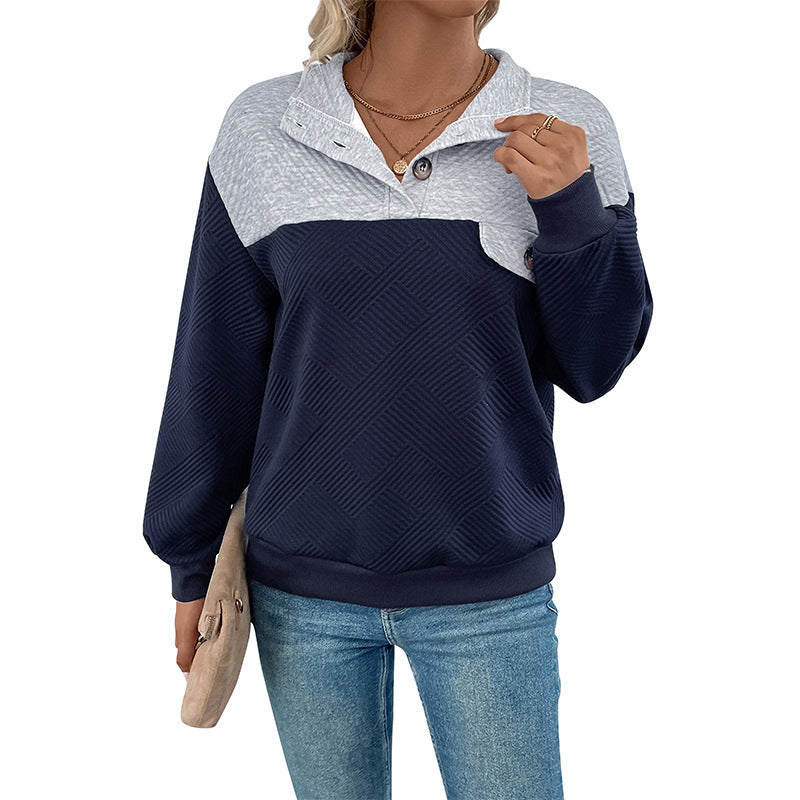 Women's Long-Sleeved Sweater with Lapel Color Matching