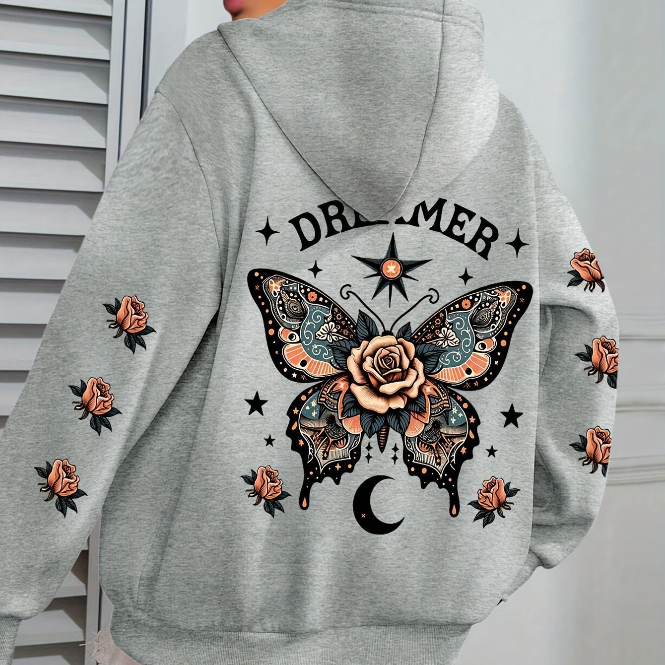 Casual Drawstring Hoodie with Letter Print