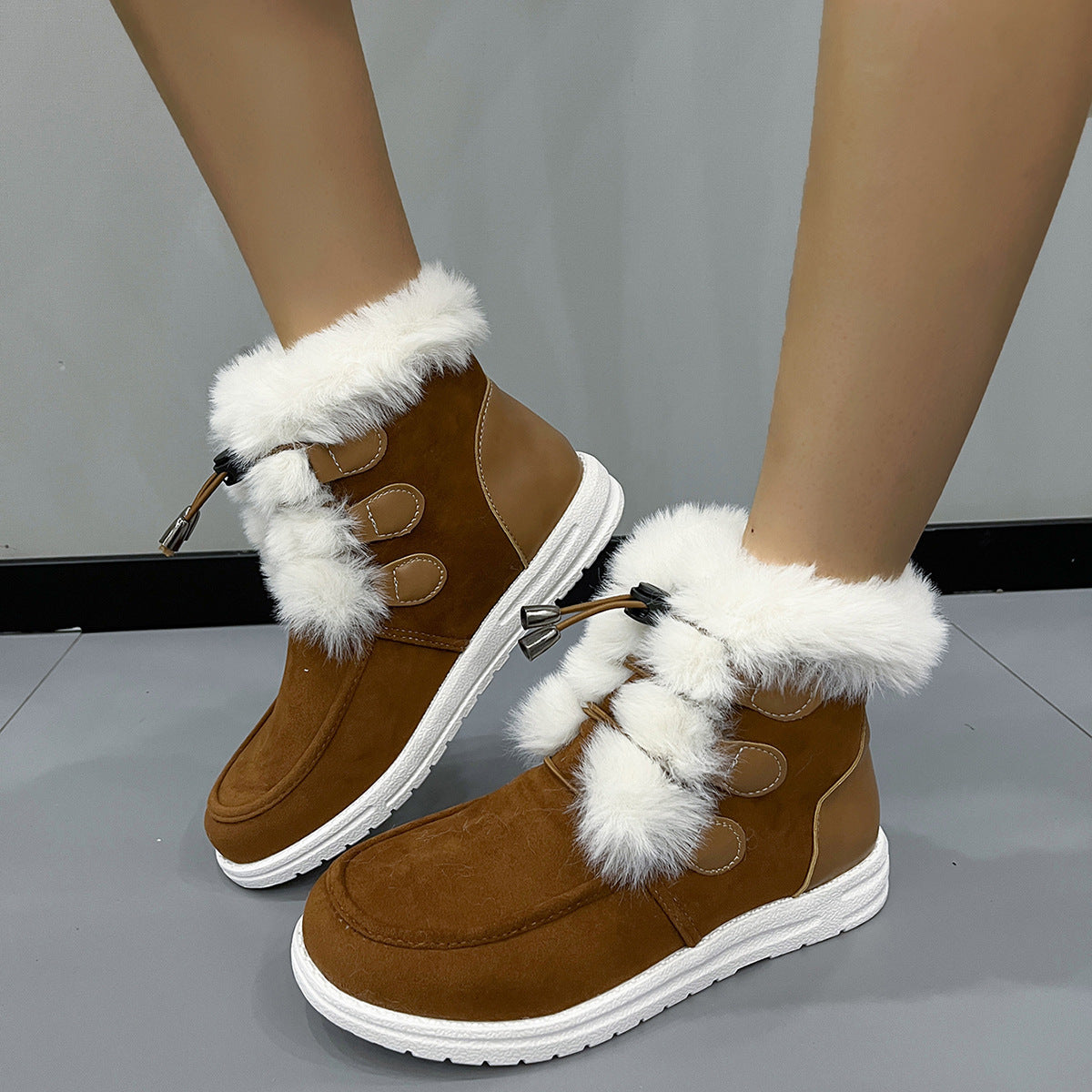 Women's Fashion Suede Snow Boots – Winter Warm Plush Round-Toe Cotton Shoes