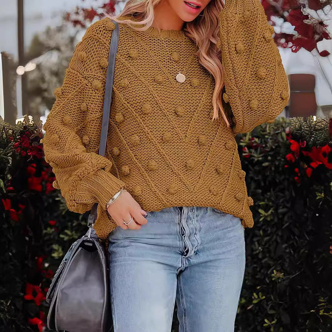 Loose-Fit Wool Ball Sweater with Long Sleeves