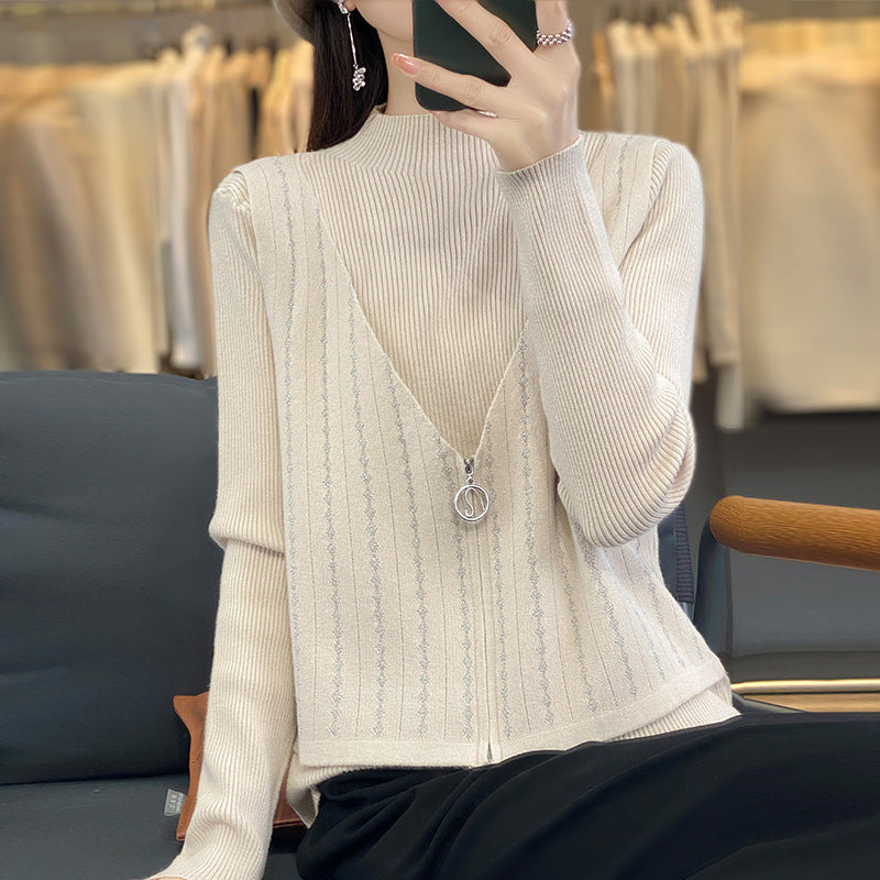 Women's Fake Two-Piece Sweater Pullover