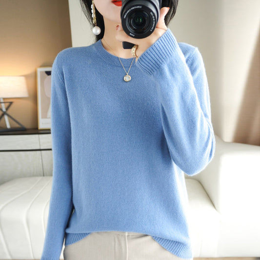 Slim-Fit Solid Color Round Neck Pullover Sweater