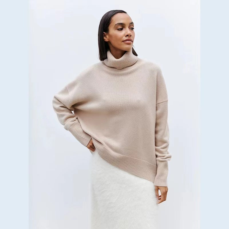 Cozy High Polo Collar Solid Color Pullover