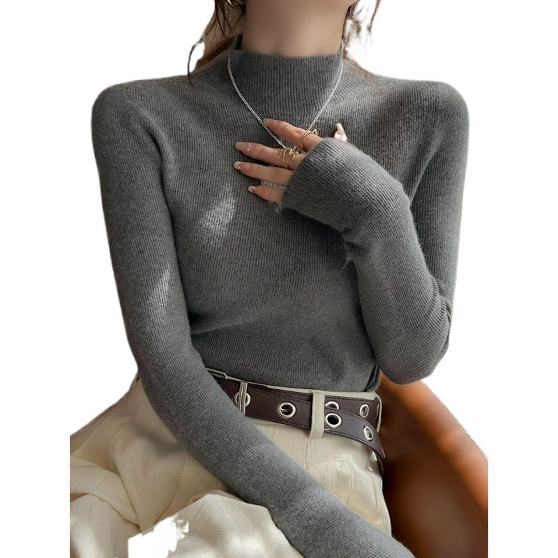 High-Quality Gray Mock Neck Sweater with Mid-Collar Design