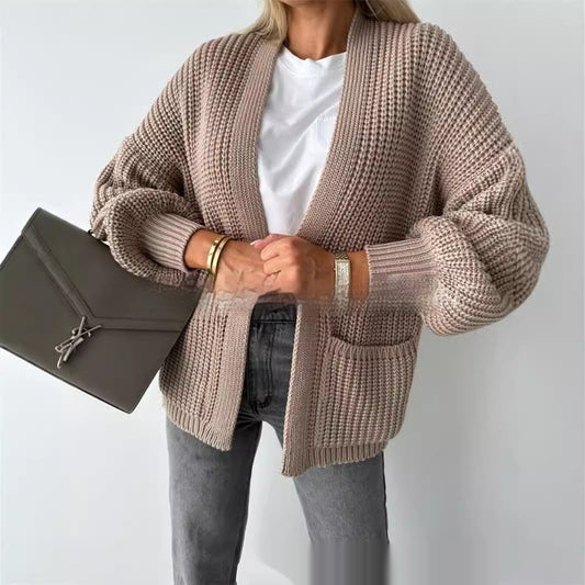 Solid Color Knitted Cardigan Sweater