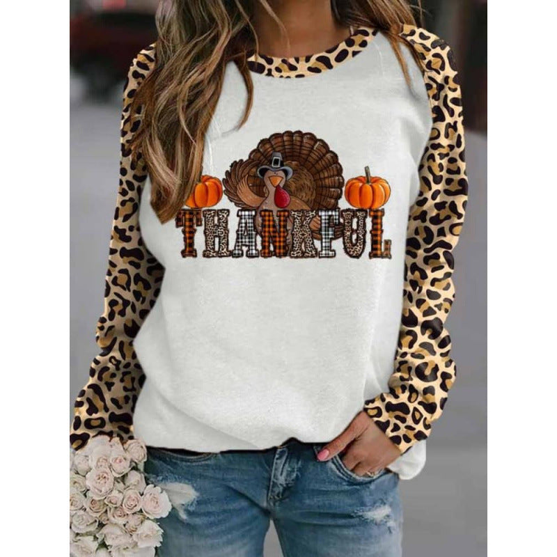 Women's Printed Crew Neck Sweater with Long Sleeves