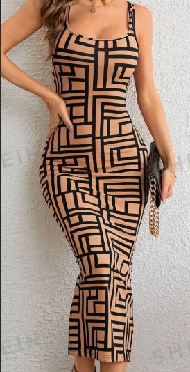 Allover Geometric Print Tank Bodycon Dress – Sleek & Stylish Fit