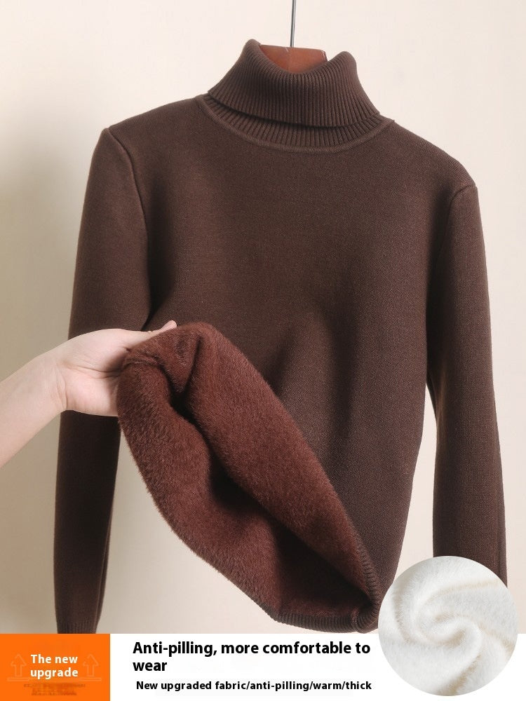 Fleece-Lined Thick Turtleneck Sweater for Women