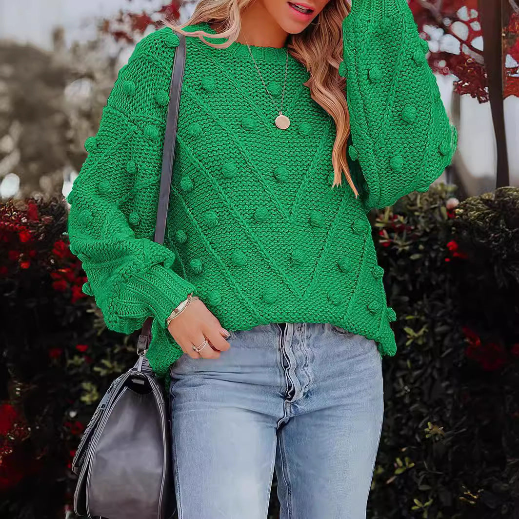 Loose-Fit Wool Ball Sweater with Long Sleeves