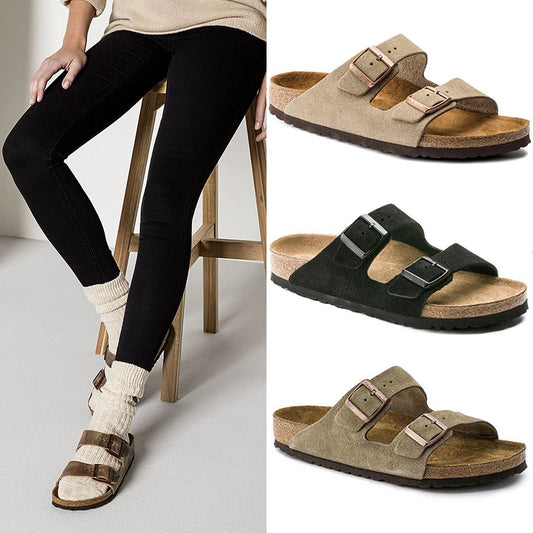 Women's Vintage Cork Flat Boken Sandals Men's One-word Sandals